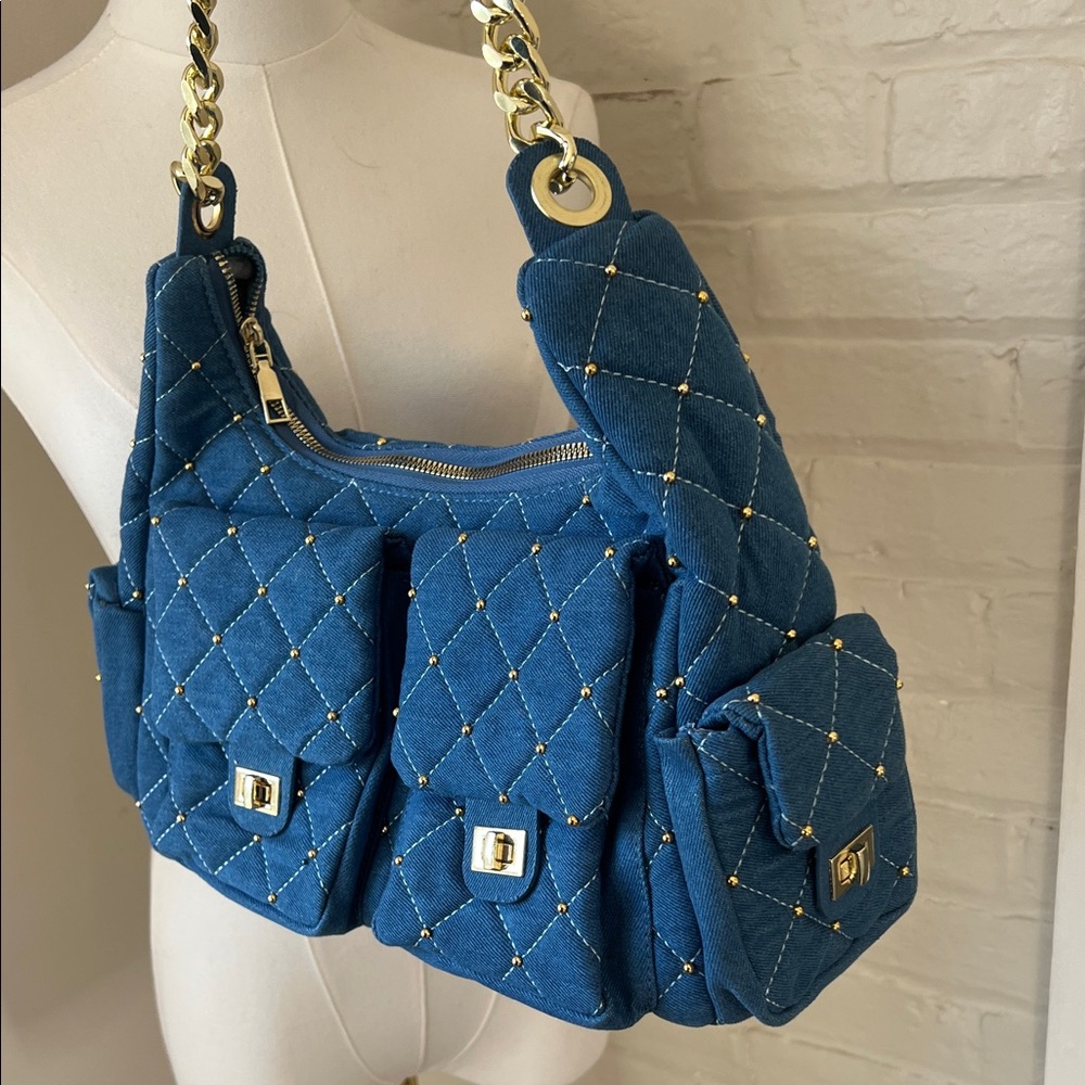 Quilted Denim Shoulder Bag - Picture 5 of 7